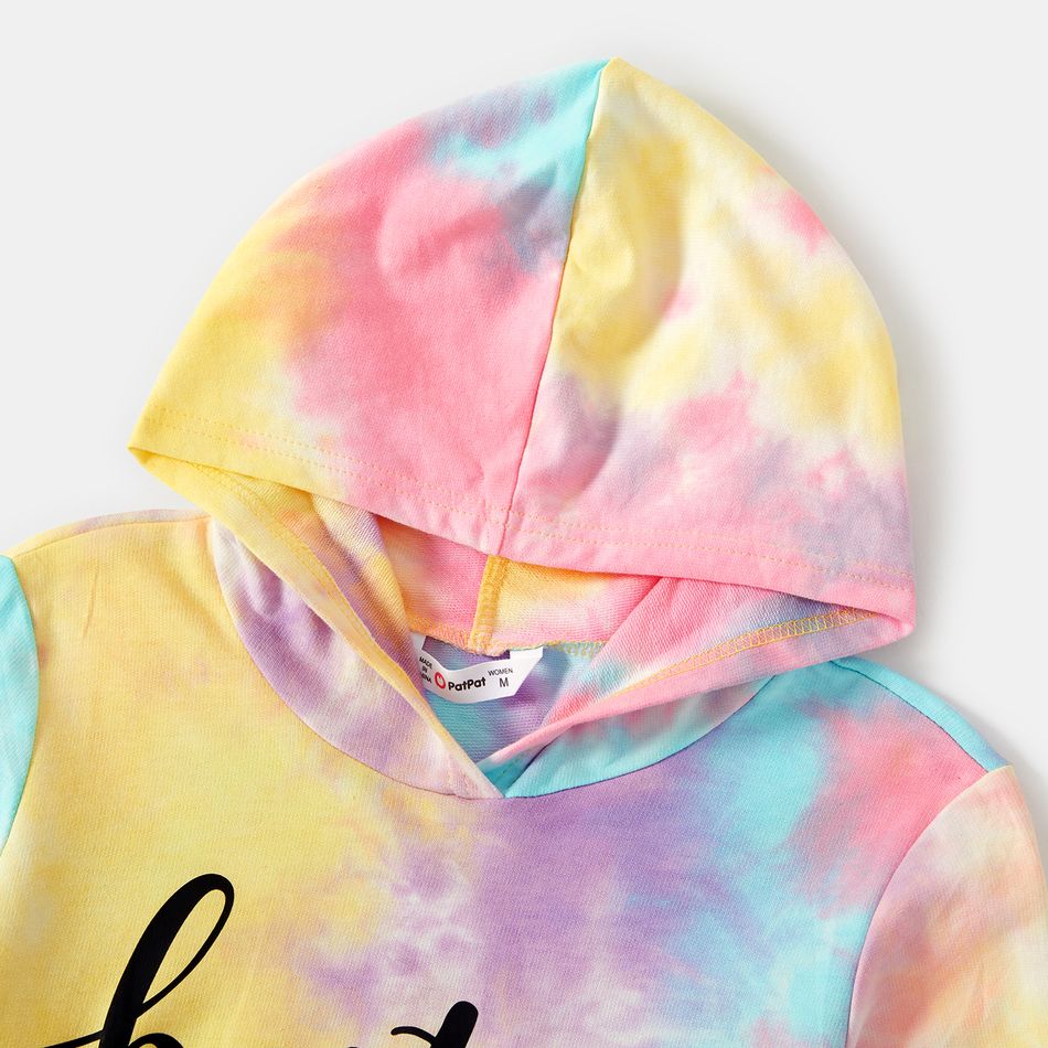 100% Cotton Letter Print Colorful Tie Dye Long-sleeve Hoodies for Mom and Me Colorful big image 3