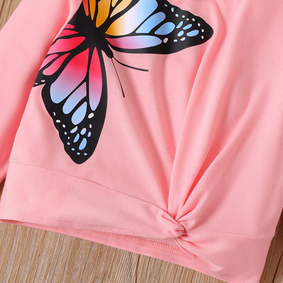 2-piece Toddler Girl Butterfly Print Long-sleeve Pullover Top and Bellbottom Pants Pink Set pink big image 4
