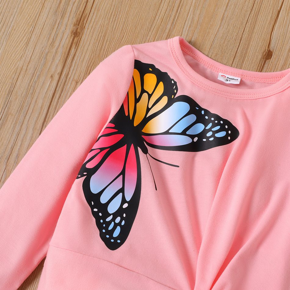 2-piece Toddler Girl Butterfly Print Long-sleeve Pullover Top and Bellbottom Pants Pink Set pink big image 5