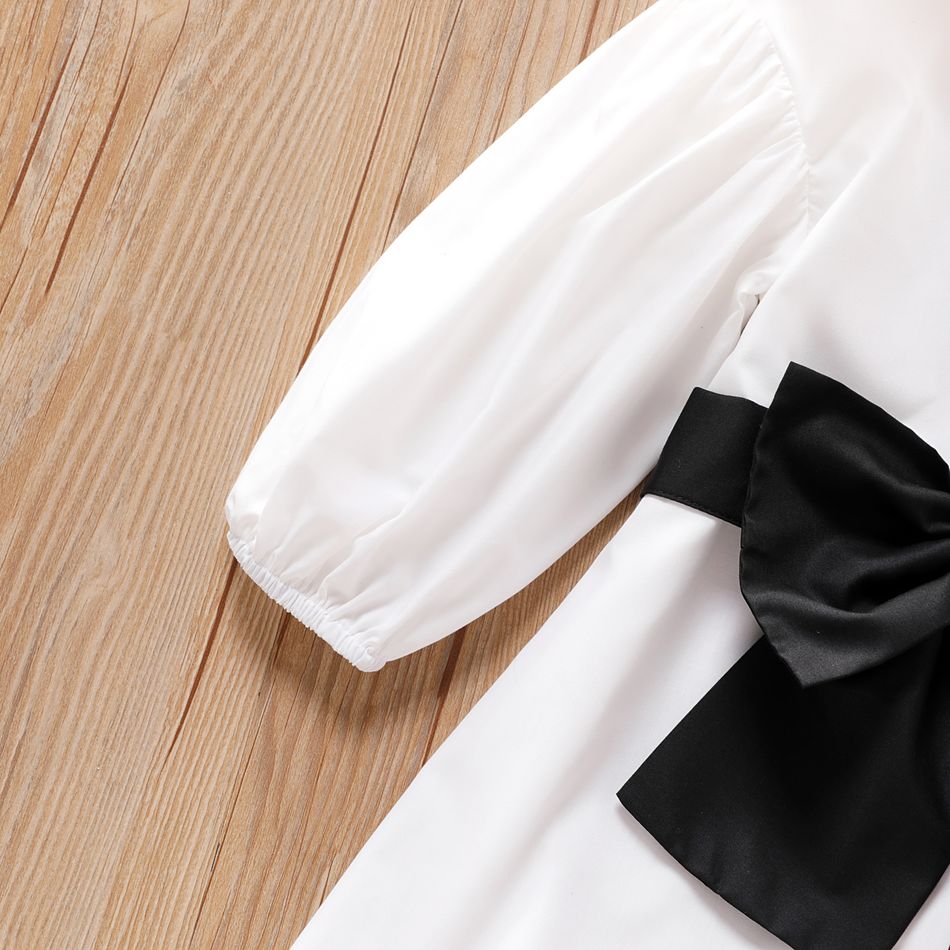 Toddler Girl Big Bowknot Design Lapel Collar White Shirt Dress BlackandWhite big image 5
