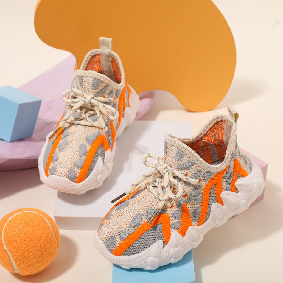 Toddler / Kid Knit Panel Lace Up Sneakers Orange big image 1
