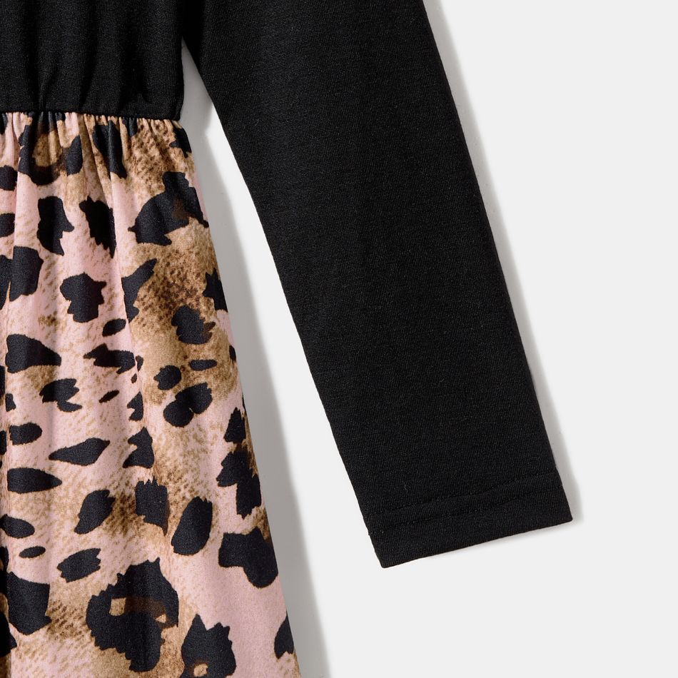 Mommy and Me Solid Spliced Leopard Print Button Front Long-sleeve Midi Dress ColorBlock big image 6