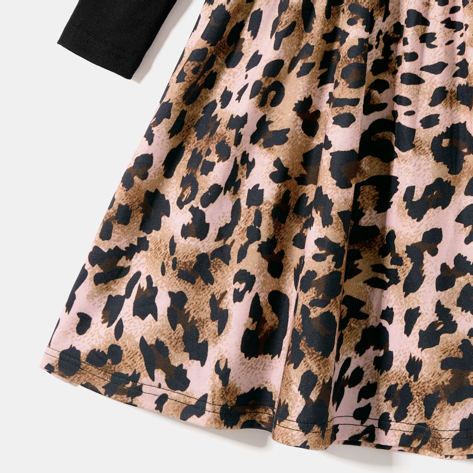 Mommy and Me Solid Spliced Leopard Print Button Front Long-sleeve Midi Dress ColorBlock big image 5