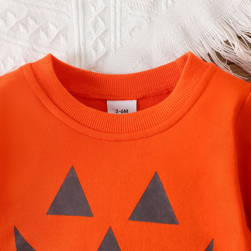 Halloween Baby Boy/Girl 100% Cotton Long-sleeve Glow In The Dark Pumpkin Face Print Sweatshirt orangered big image 5