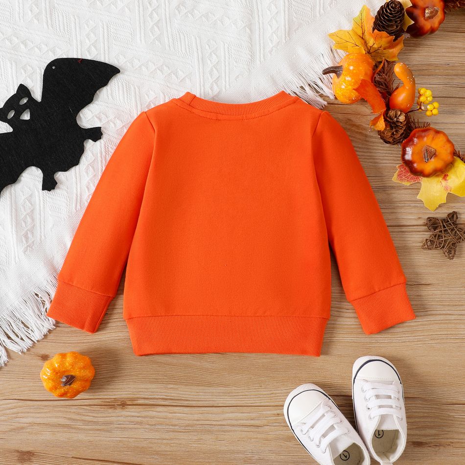 Halloween Baby Boy/Girl 100% Cotton Long-sleeve Glow In The Dark Pumpkin Face Print Sweatshirt orangered big image 8