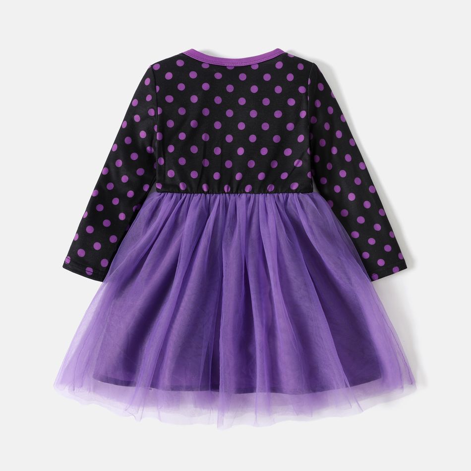 Paw Patrol Toddler Girl Halloween Polka dots Mesh Splice Long-sleeve Dress Purple big image 3