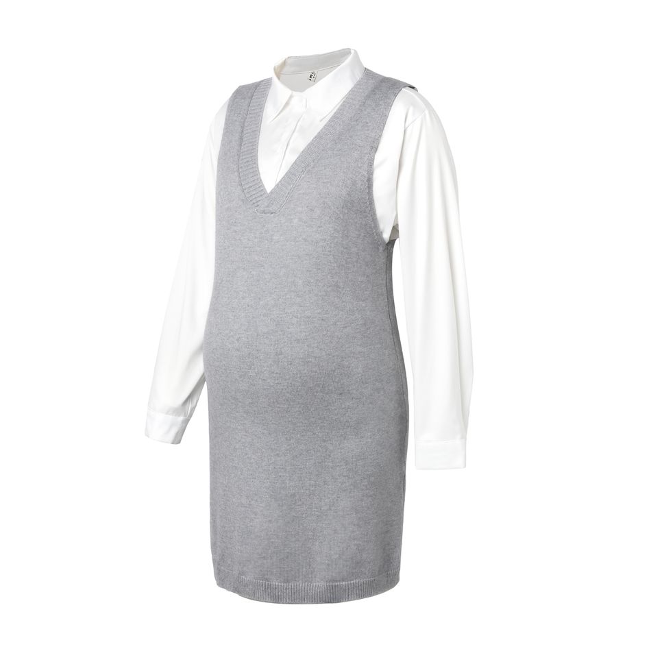 Maternity Simple Plain Knit Tank Dress Grey big image 5