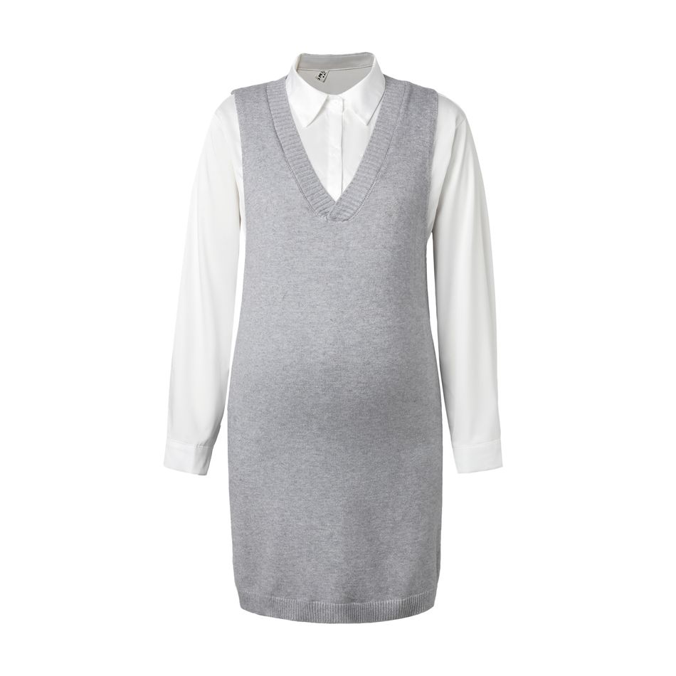Maternity Simple Plain Knit Tank Dress Grey big image 4