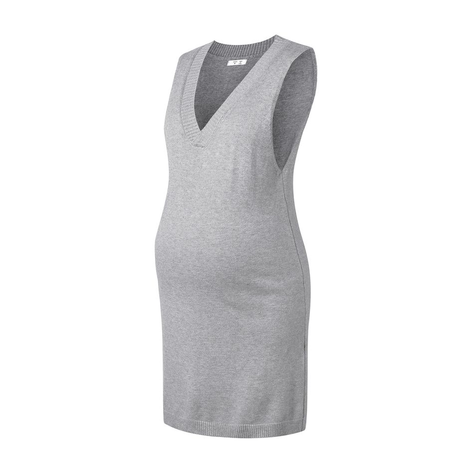 Maternity Simple Plain Knit Tank Dress Grey big image 3