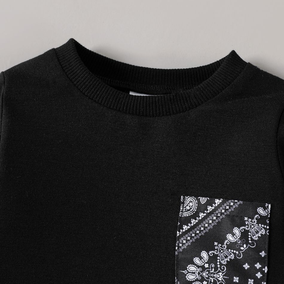 2pcs Baby Boy Long-sleeve Sweatshirt and Allover Boho Print Sweatpants Set Black big image 3