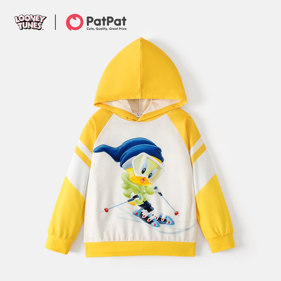 Looney Tunes Kid Boy/Kid Girl Striped Colorblock Hoodie Sweatshirt Yellow