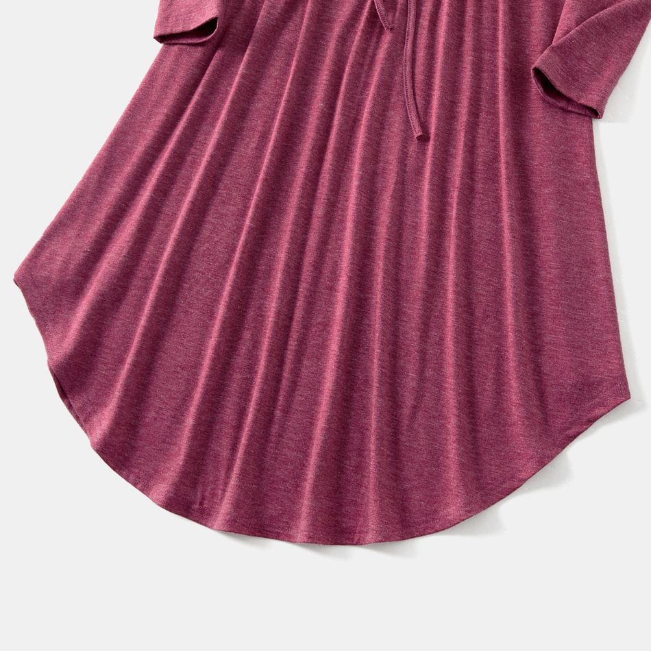 Family Matching Long-sleeve Button Front Solid Drawstring Dresses and Striped T-shirts Sets Redpurple big image 4