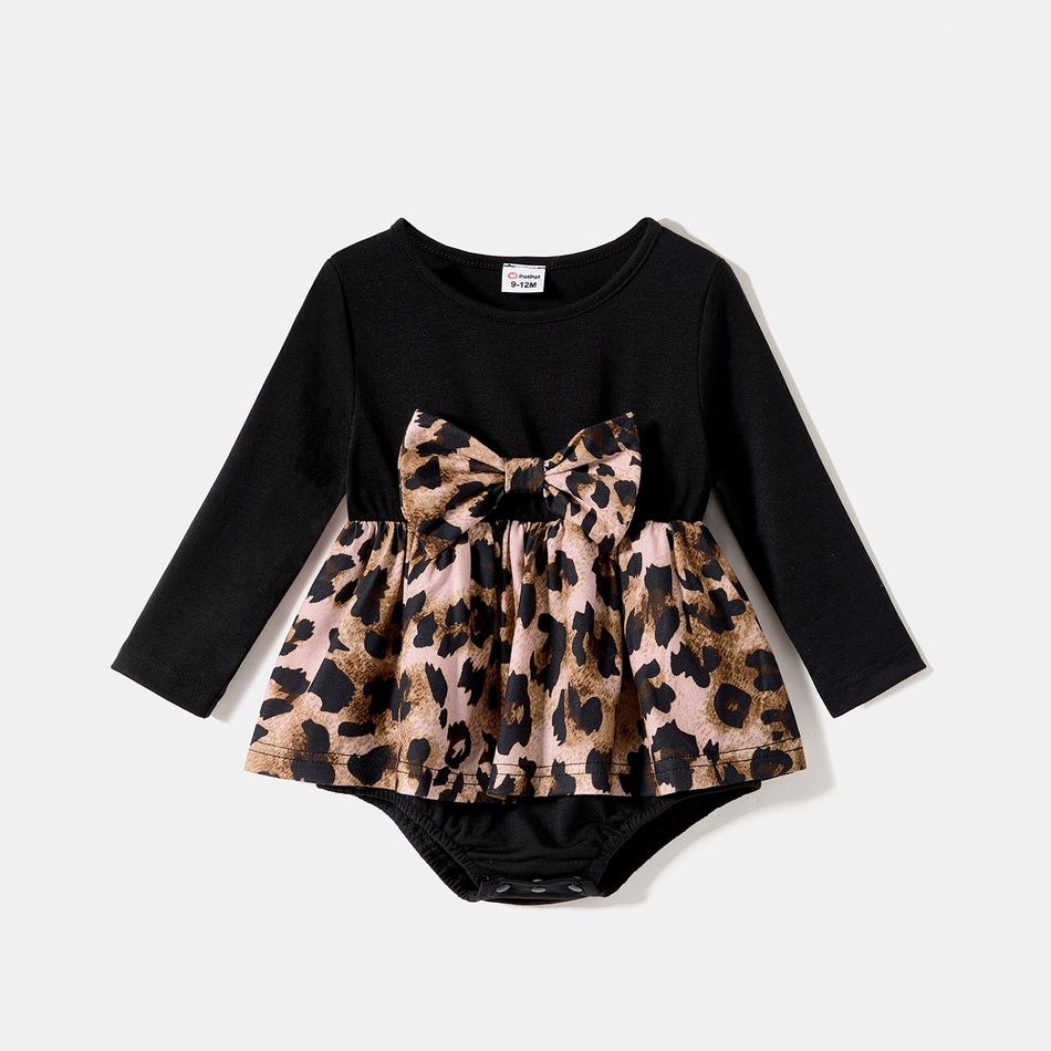 Mommy and Me Solid Spliced Leopard Print Button Front Long-sleeve Midi Dress ColorBlock big image 7