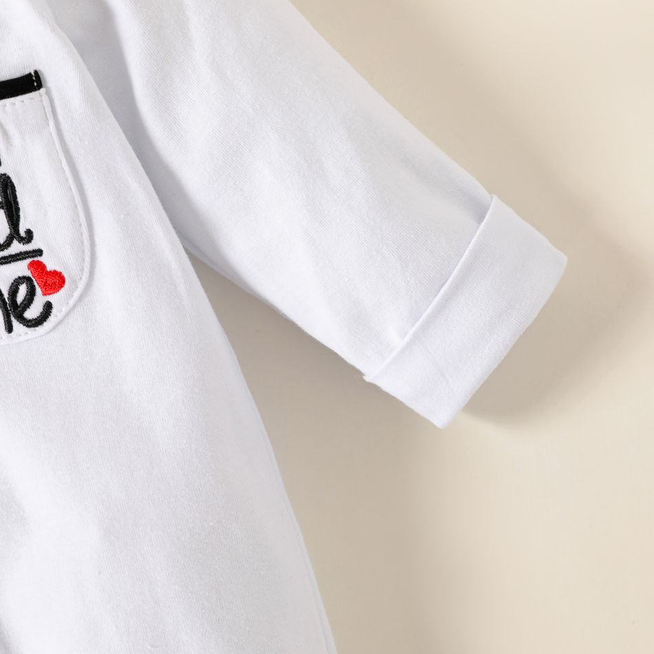 Baby Letter Embroidery Lapel Collar Long-sleeve Pink or White Pajamas Jumpsuit White big image 5