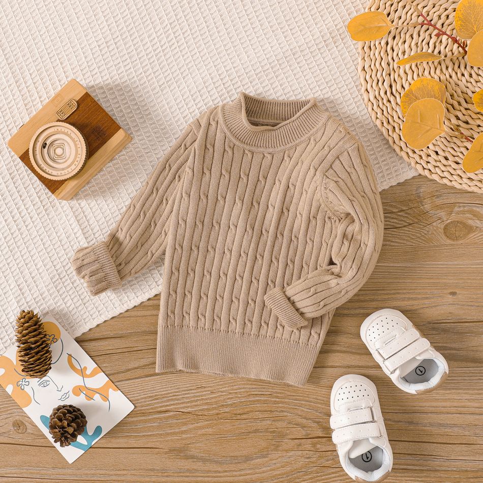 Baby Boy/Girl Solid Cable Knit Long-sleeve Pullover Sweater Brown