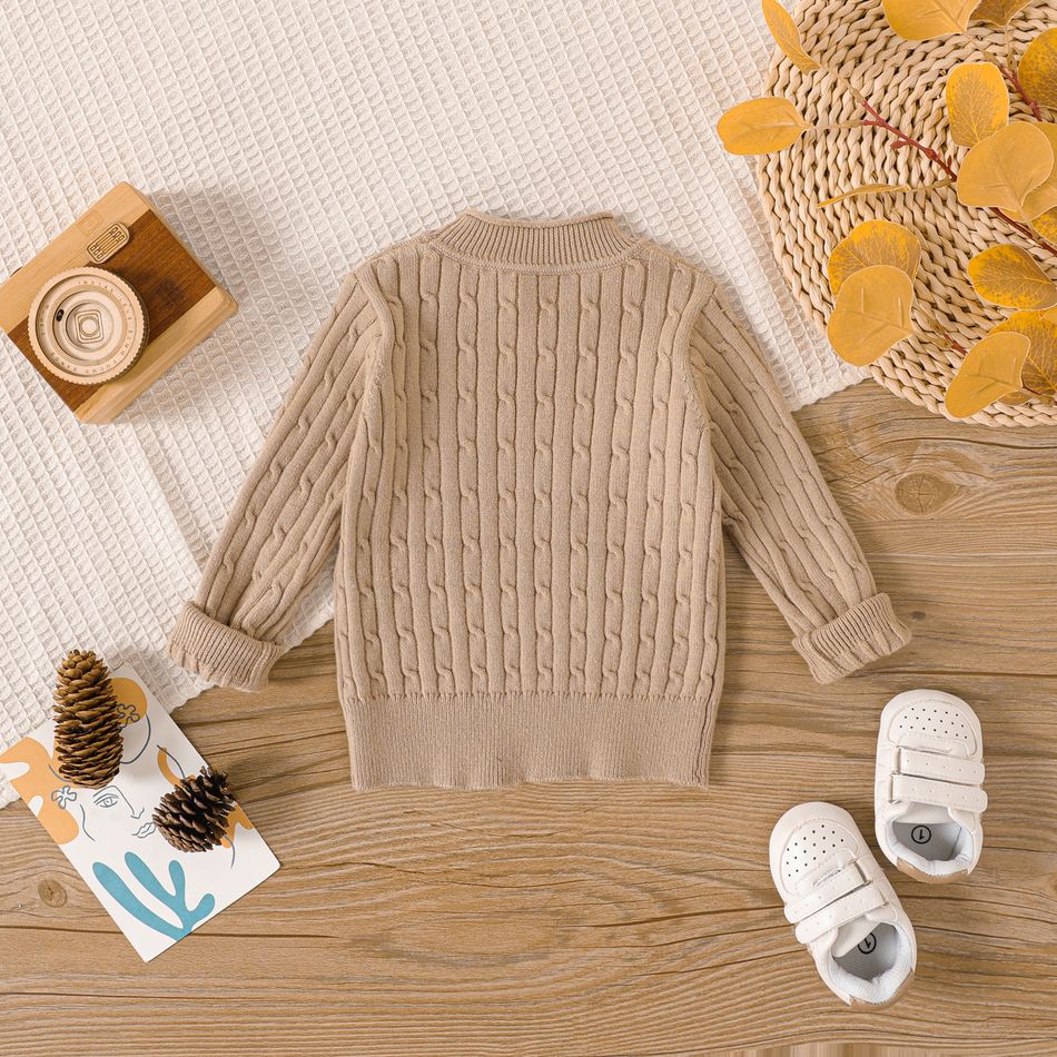 Baby Boy/Girl Solid Cable Knit Long-sleeve Pullover Sweater Brown big image 3