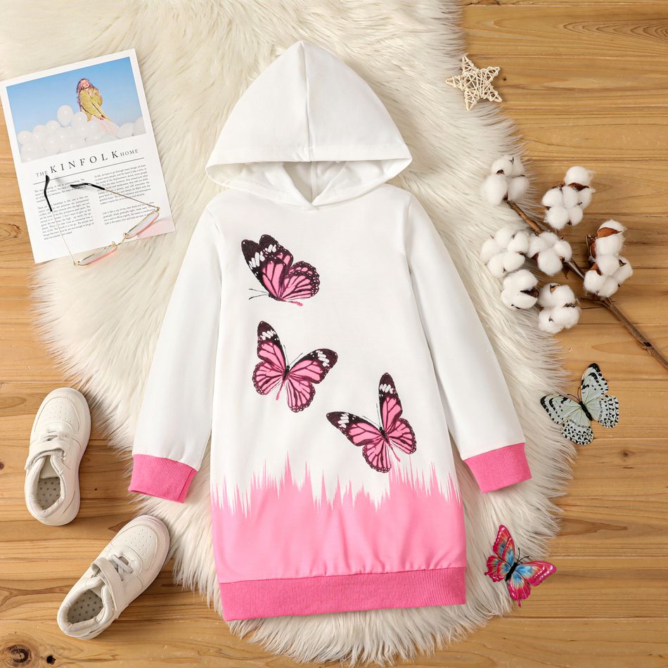 Kid Girl Butterfly Print Colorblock Hoodie Sweatshirt Pink