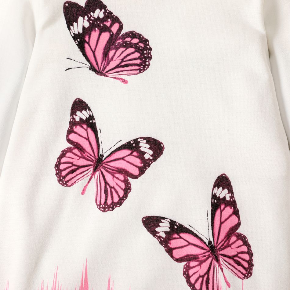 Kid Girl Butterfly Print Colorblock Hoodie Sweatshirt Pink big image 4