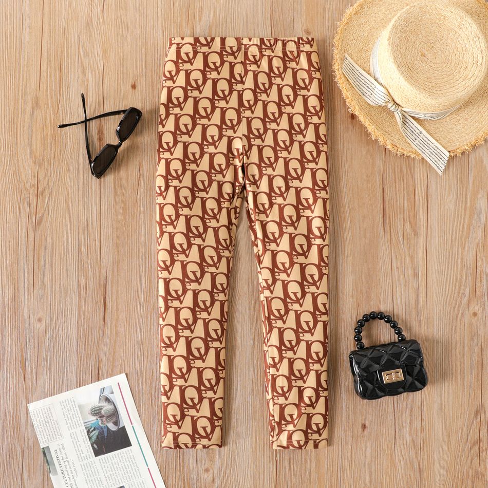 legging elástica infantil com estampa completa de letras Cor de Caqui big image 1