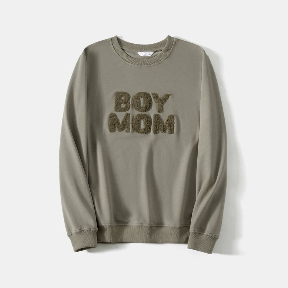 Mommy and Me Long-sleeve Letter Embroidered Pullover Sweatshirts Grey big image 2
