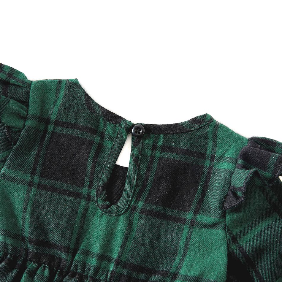 Family Matching Long-sleeve Dark Green Plaid Shirts and Belted Dresses Sets Dark Green big image 17