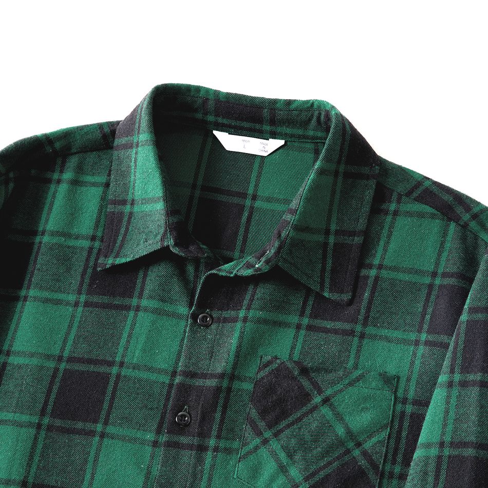 Family Matching Long-sleeve Dark Green Plaid Shirts and Belted Dresses Sets Dark Green big image 11
