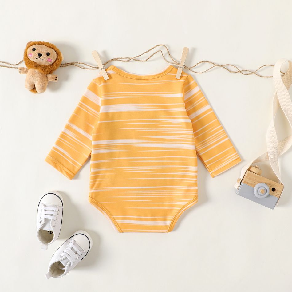 Baby Boy/Girl 3D Lion Design Striped Long-sleeve Romper Yellow big image 5