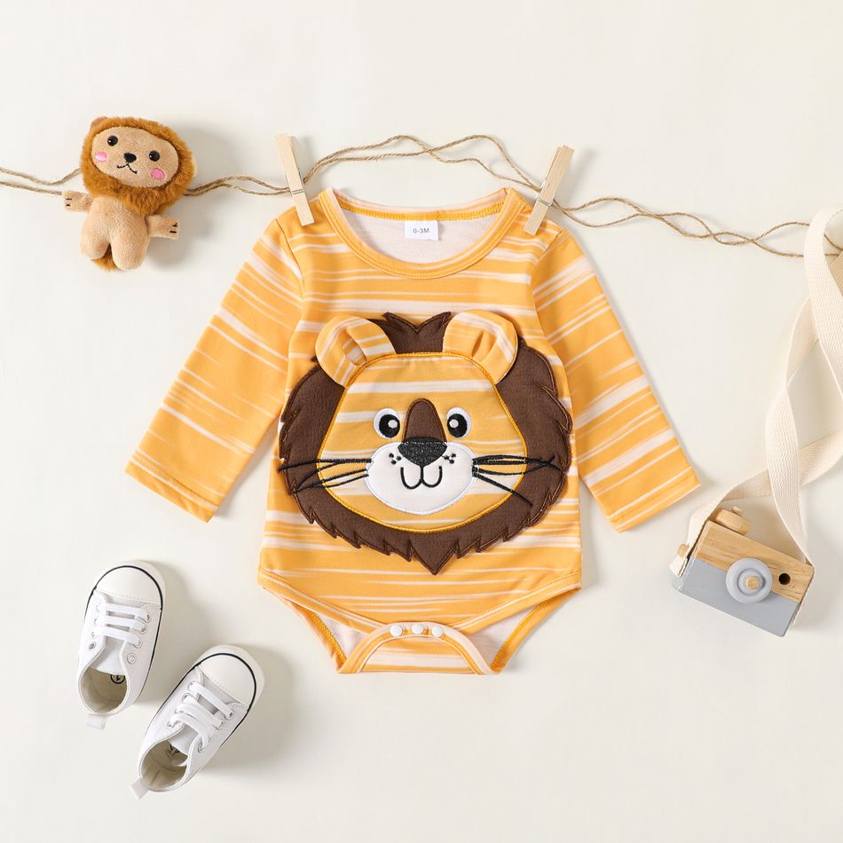 Baby Boy/Girl 3D Lion Design Striped Long-sleeve Romper Yellow