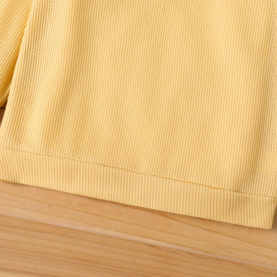 Toddler Girl Basic Solid Color Waffle Raglan Sleeve Pullover Sweatshirt Yellow