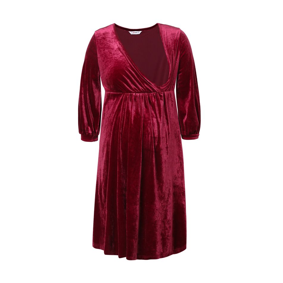 Nursing Velvet Red Short-sleeve Dress WineRed big image 2
