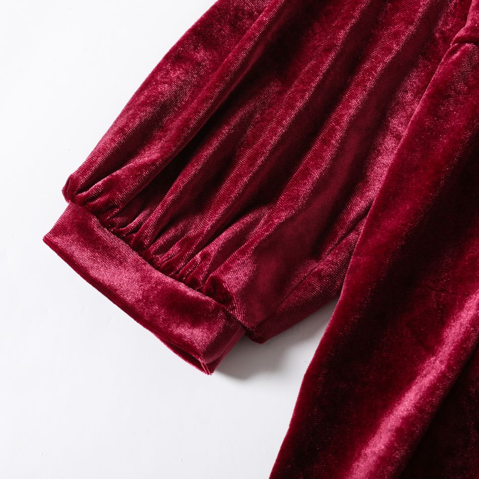فستان أحمر قصير الأكمام من المخمل للإرضاع نبيذ أحمر big image 7