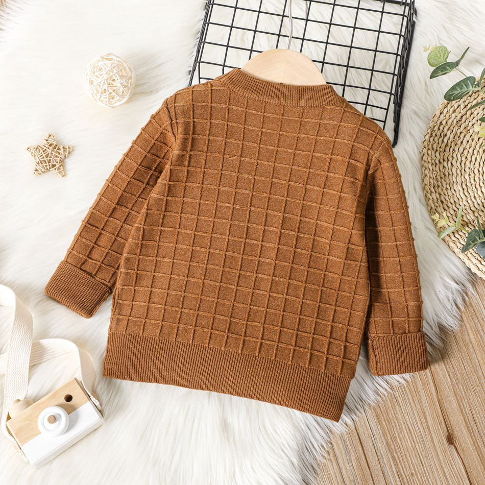 Toddler Boy Basic Textured Brown Knit Sweater Brown big image 2