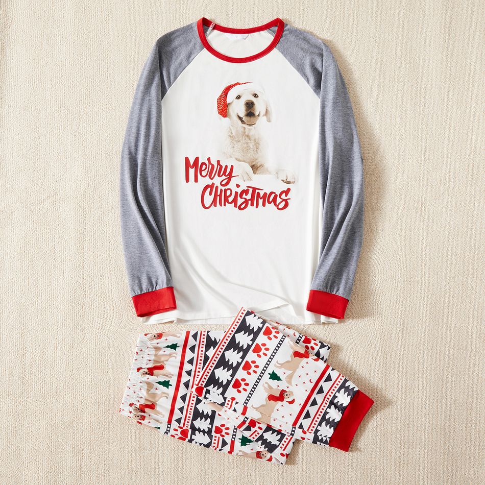 Christmas Family Matching Raglan-sleeve Dog & Letter Print Pajamas Sets (Flame Resistant) Multi-color big image 5