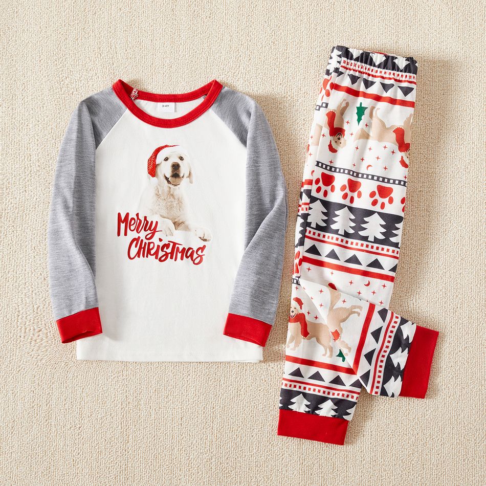 Christmas Family Matching Raglan-sleeve Dog & Letter Print Pajamas Sets (Flame Resistant) Multi-color big image 3