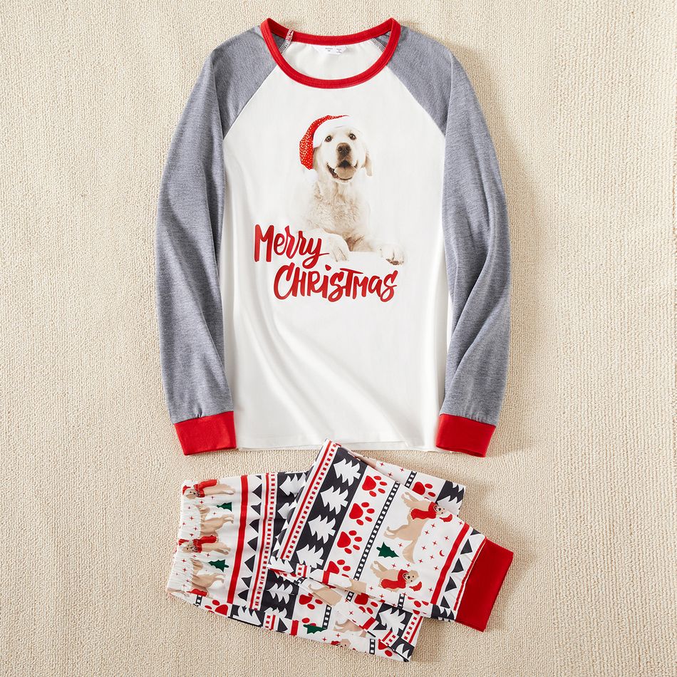 Christmas Family Matching Raglan-sleeve Dog & Letter Print Pajamas Sets (Flame Resistant) Multi-color big image 2