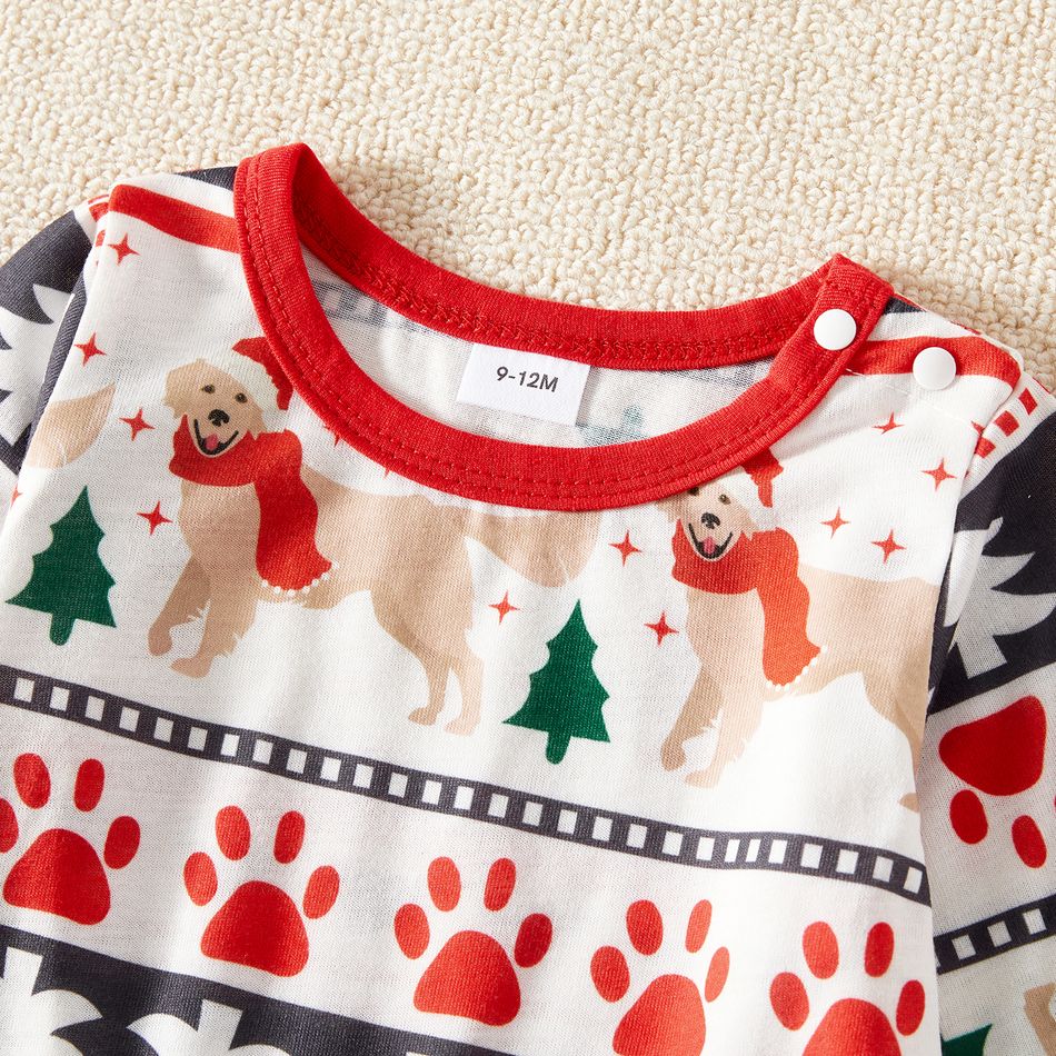 Christmas Family Matching Raglan-sleeve Dog & Letter Print Pajamas Sets (Flame Resistant) Multi-color