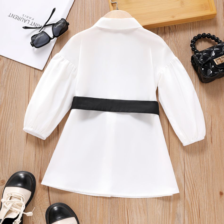 Toddler Girl Big Bowknot Design Lapel Collar White Shirt Dress BlackandWhite big image 2