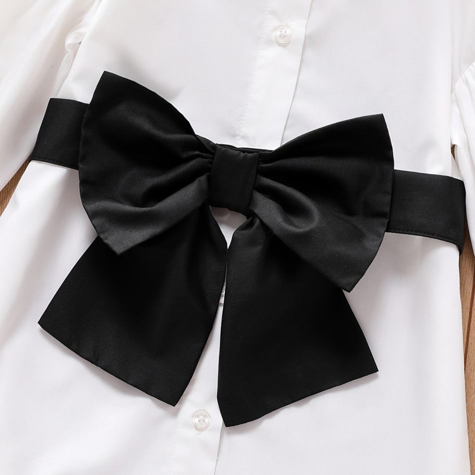 Toddler Girl Big Bowknot Design Lapel Collar White Shirt Dress BlackandWhite big image 4