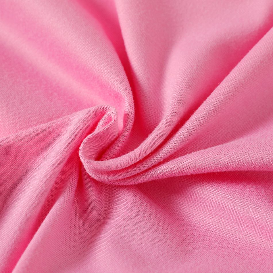 2pcs Kid Girl Twist Knot Long-sleeve Pink Tee and Straight Black Pants Set Pink big image 5