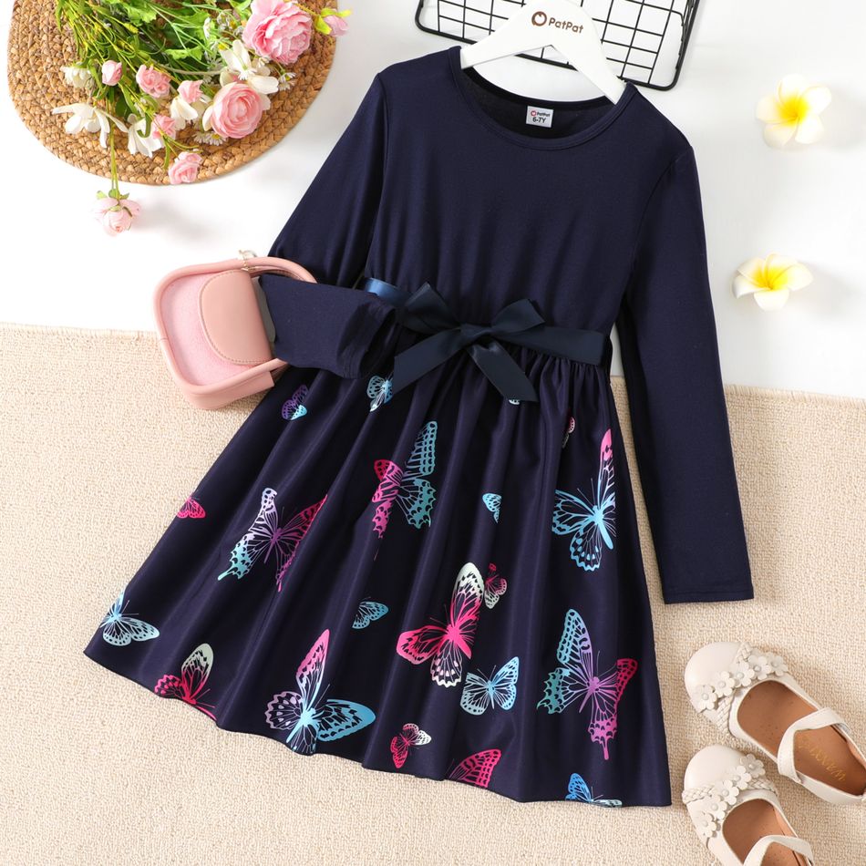 Criança Menina Costuras de tecido Estampado animal Vestidos Azul big image 1