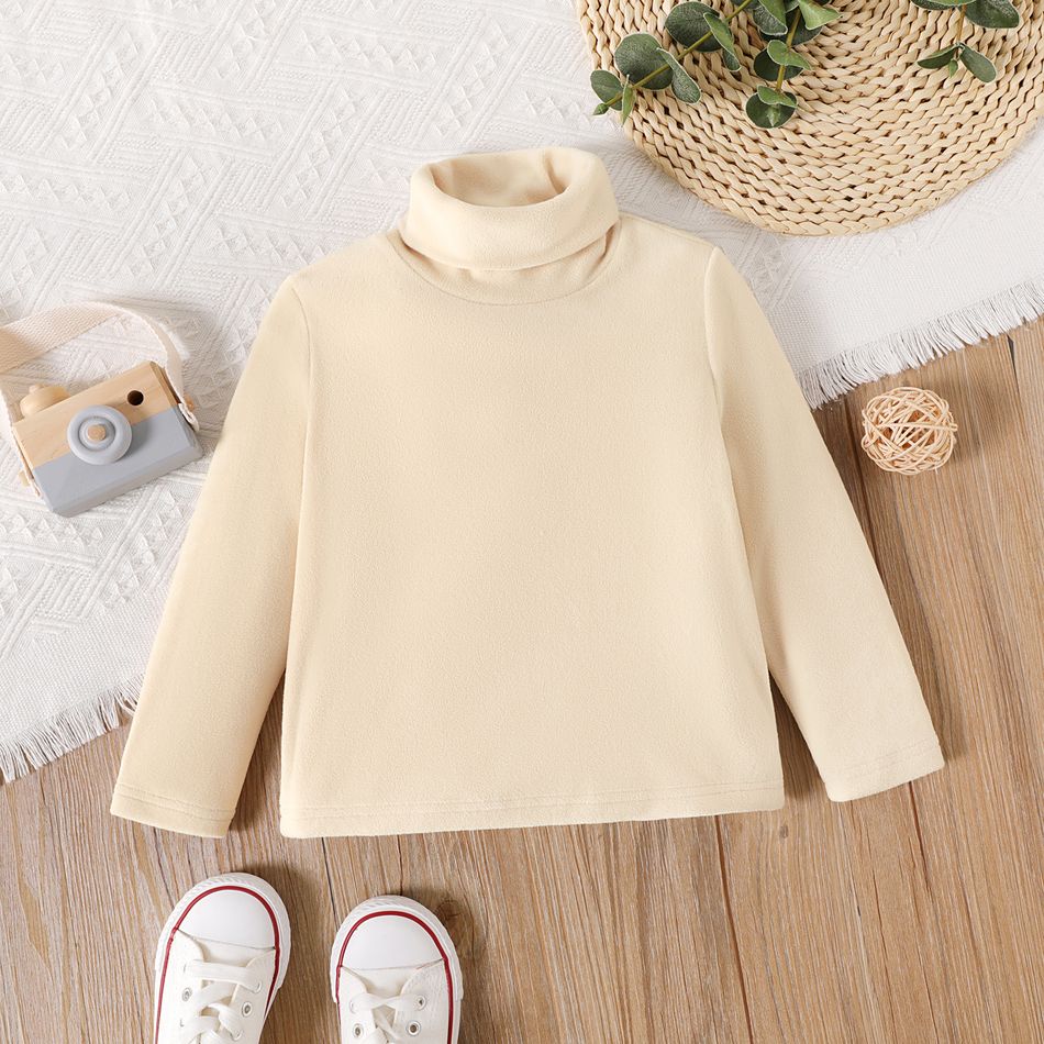 Toddler Boy Basic Solid Color Turtleneck Fleece Long-sleeve Tee Apricot big image 1