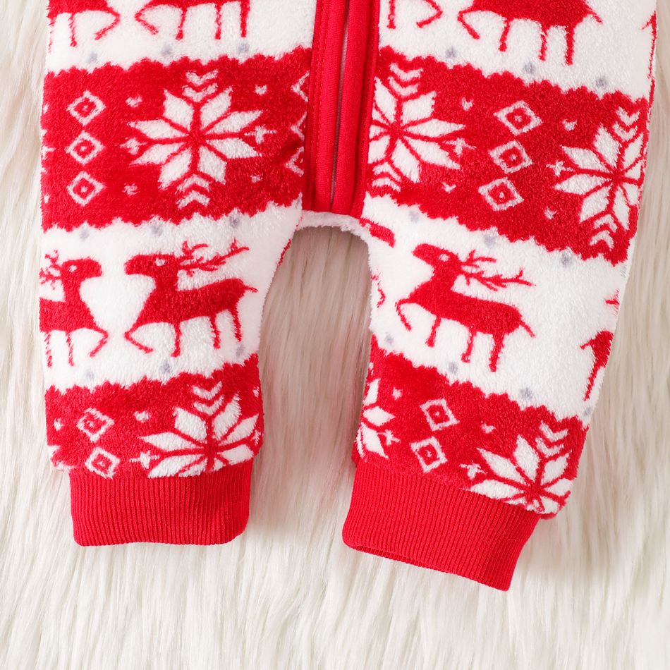 Christmas Baby Boy/Girl Allover Snowflake Graphic Red Fleece Long-sleeve Zipper Jumpsuit Red big image 5