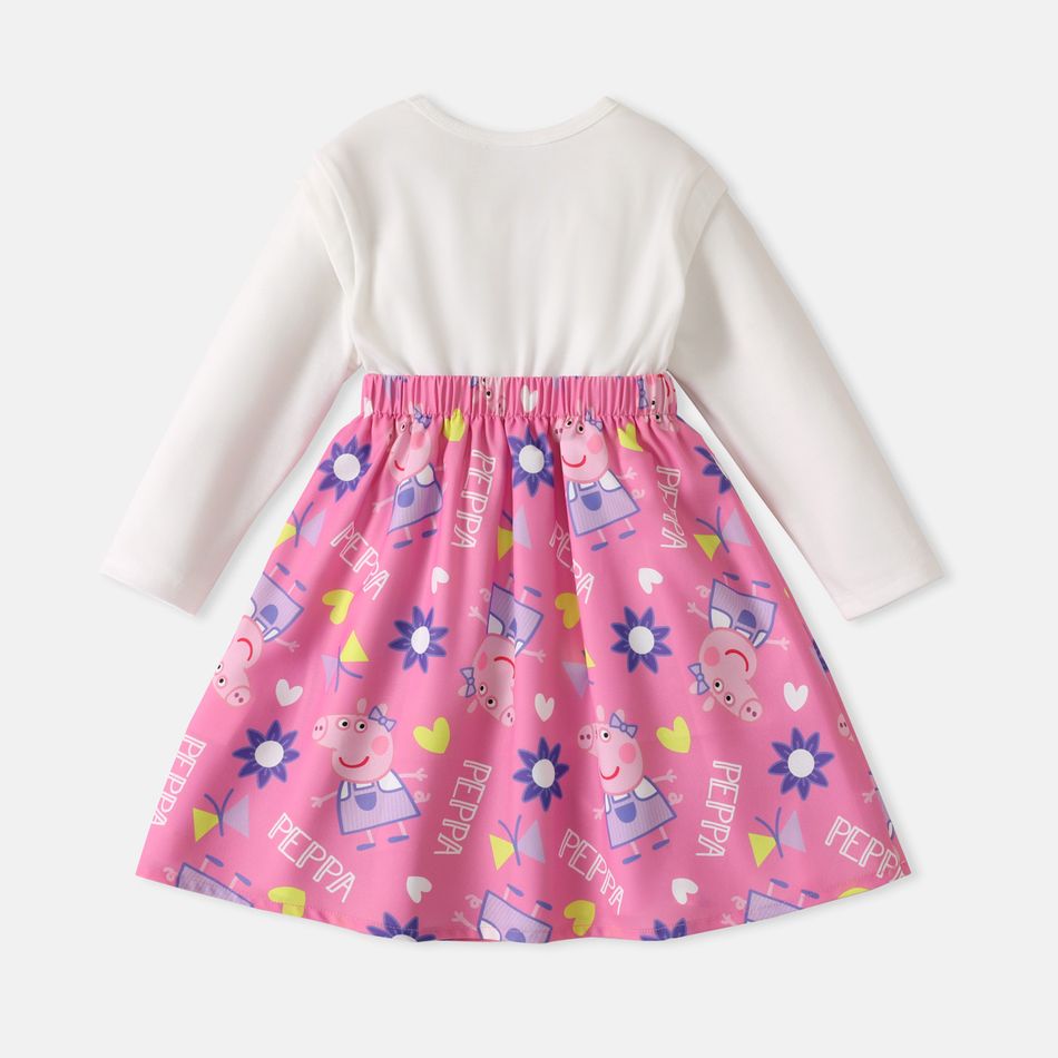 Peppa Pig 2pcs Toddler Girl Letter Print Long-sleeve White Tee and Allover Print Skirt Set ColorBlock big image 2