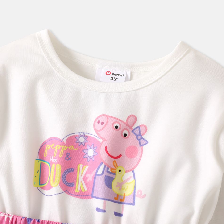 Peppa Pig 2pcs Toddler Girl Letter Print Long-sleeve White Tee and Allover Print Skirt Set ColorBlock big image 3