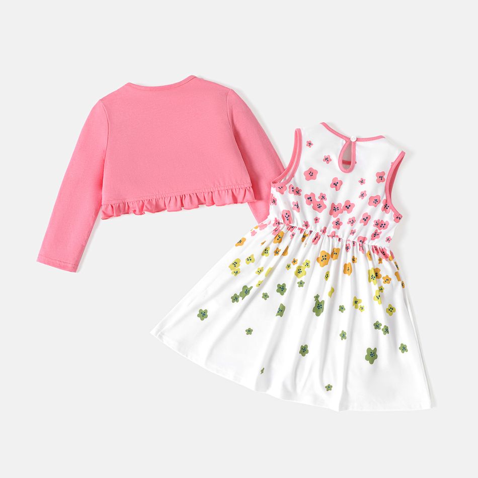 Peppa Pig 2pcs Toddler Girl Floral Print Sleeveless Dress and Ruffled Cotton Cardigan Set Colorful big image 2