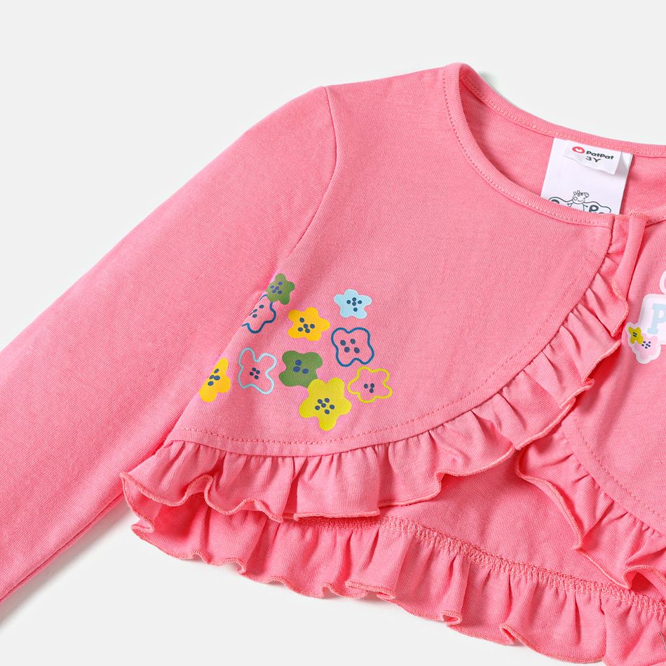 Peppa Pig 2pcs Toddler Girl Floral Print Sleeveless Dress and Ruffled Cotton Cardigan Set Colorful big image 3
