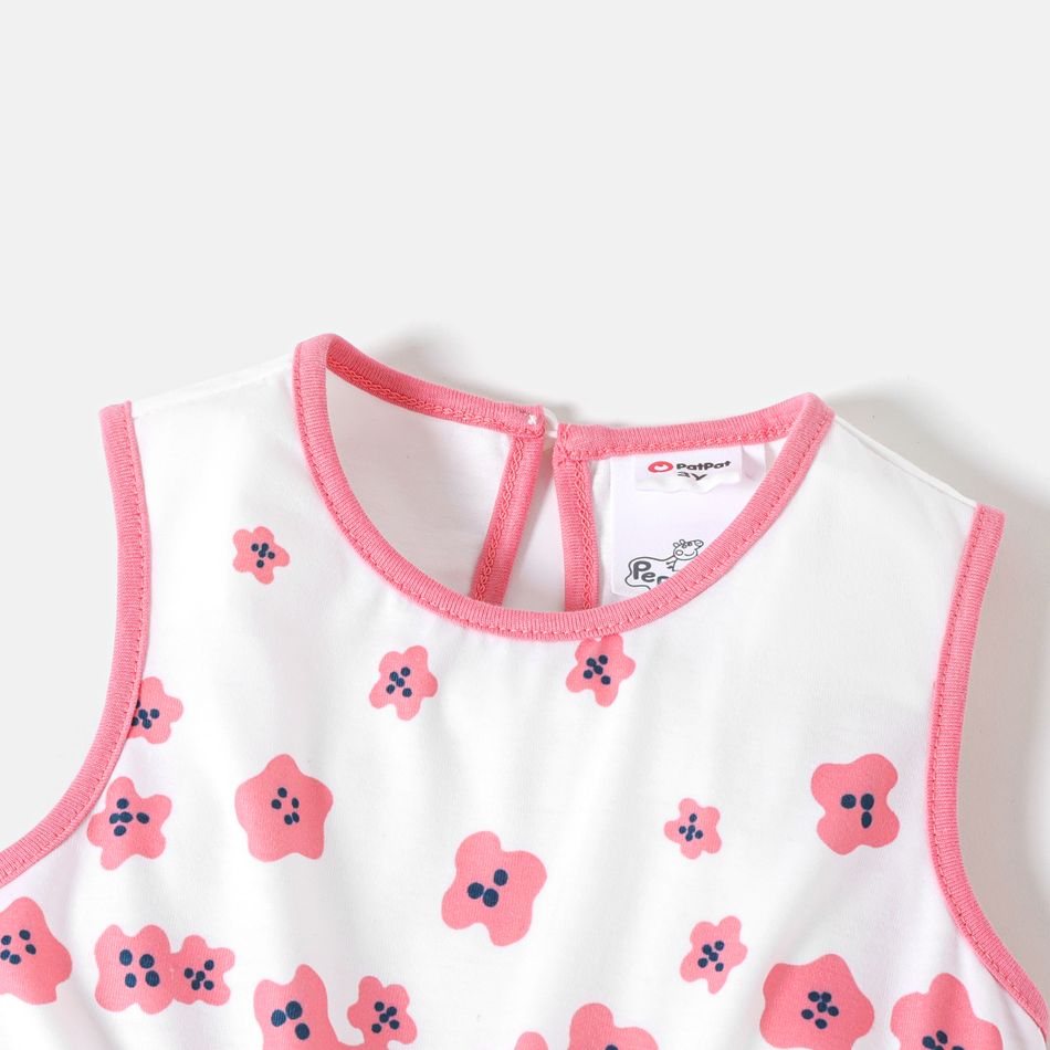 Peppa Pig 2pcs Toddler Girl Floral Print Sleeveless Dress and Ruffled Cotton Cardigan Set Colorful big image 4