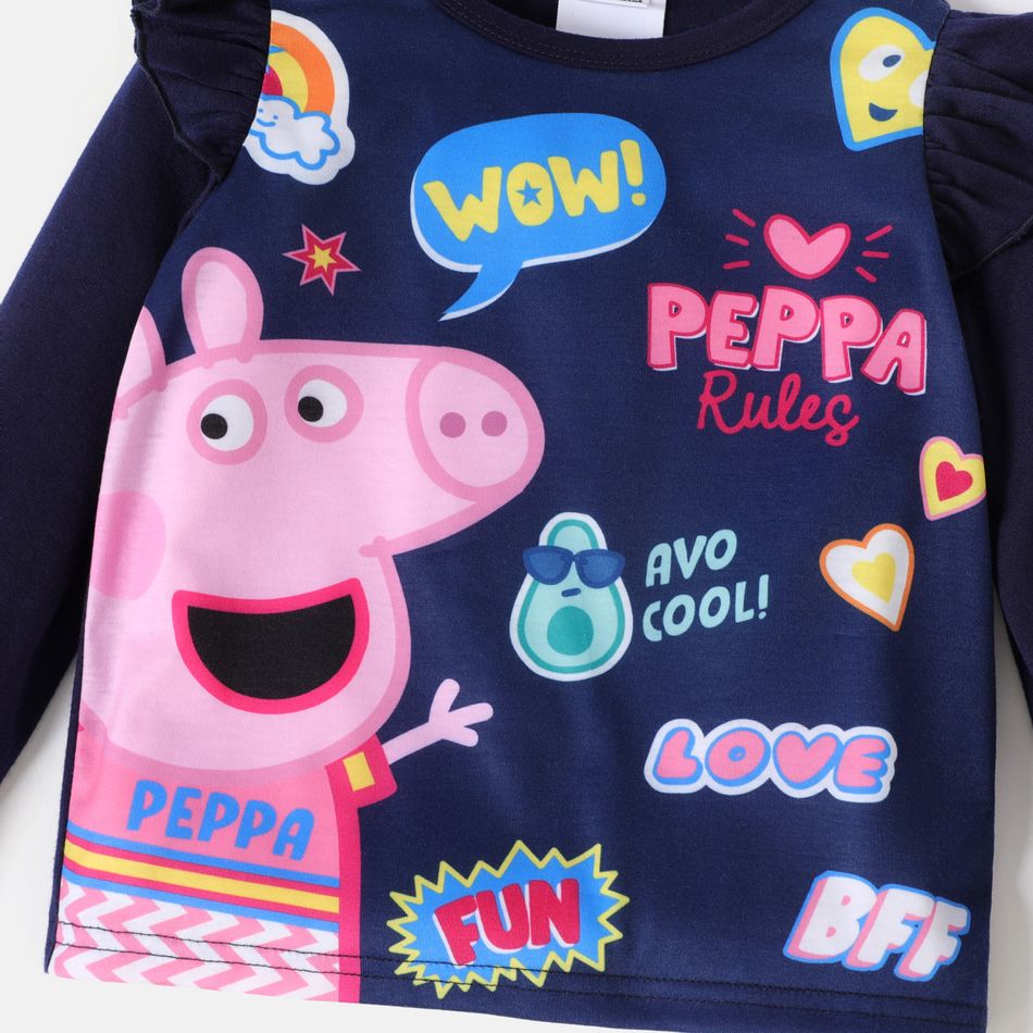 Peppa Pig 2pcs Toddler Girl Letter Print Ruffled Long-sleeve Tee and Mesh Skirt Set Tibetanblue big image 3