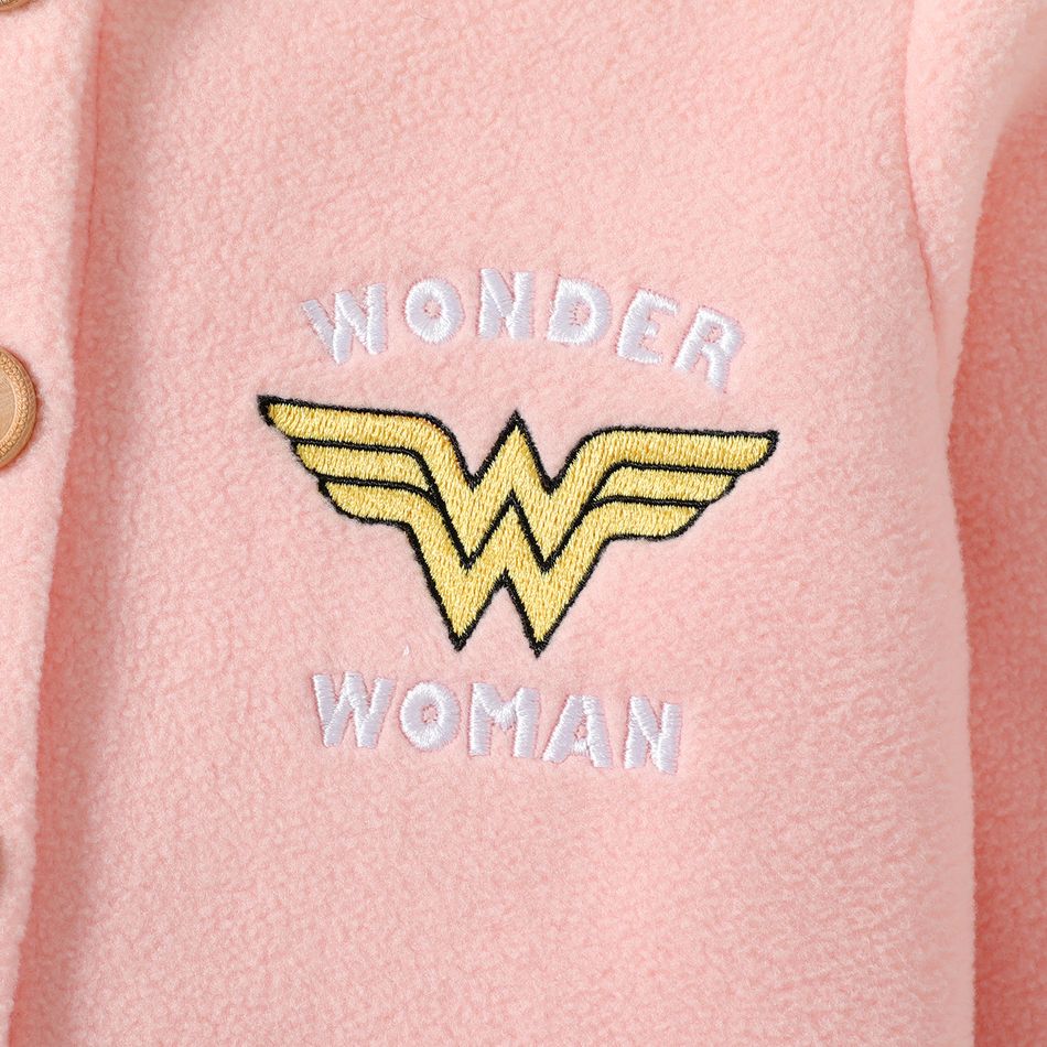 Justice League Kid Boy/Girl Letter Embroidered Fleece Button Design Hooded Coat Pink big image 2