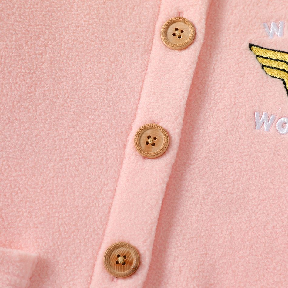 Justice League Kid Boy/Girl Letter Embroidered Fleece Button Design Hooded Coat Pink big image 5